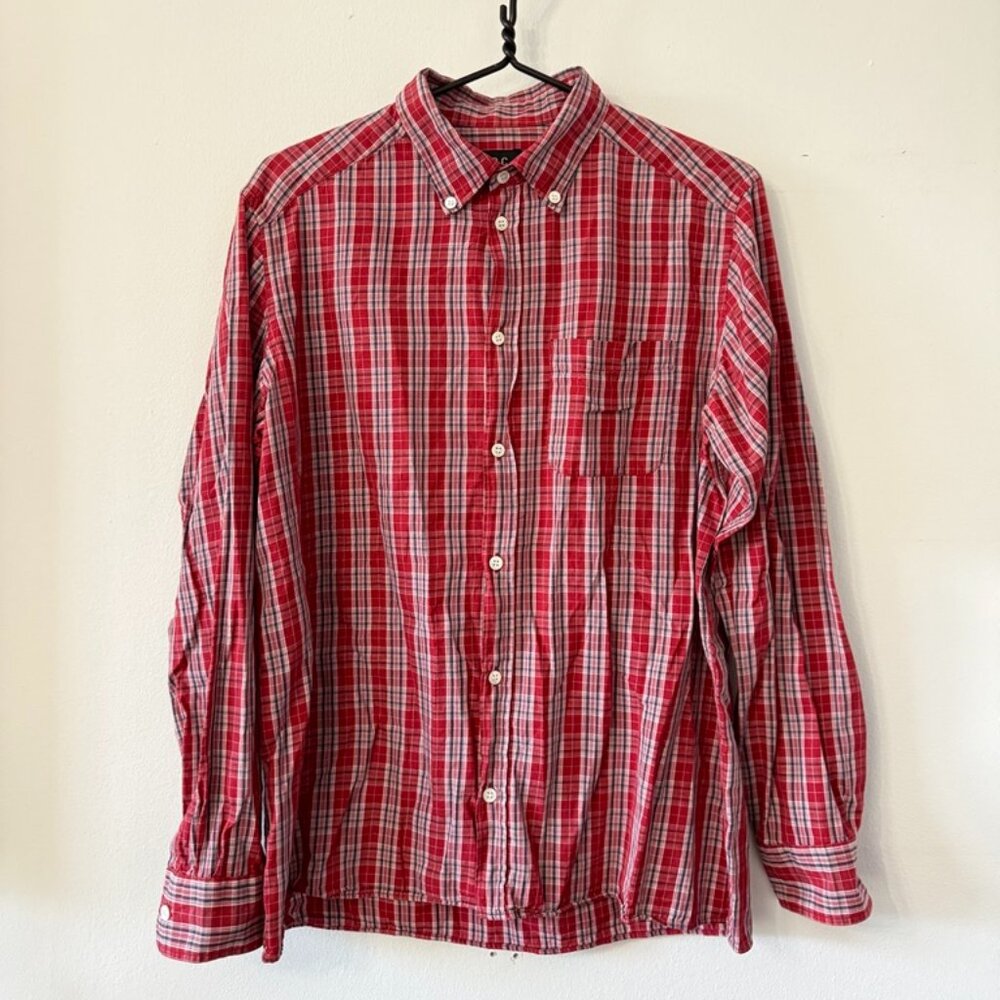 A.P.C. Rue Madame Paris Red Plaid Button Down Shirt Size L
